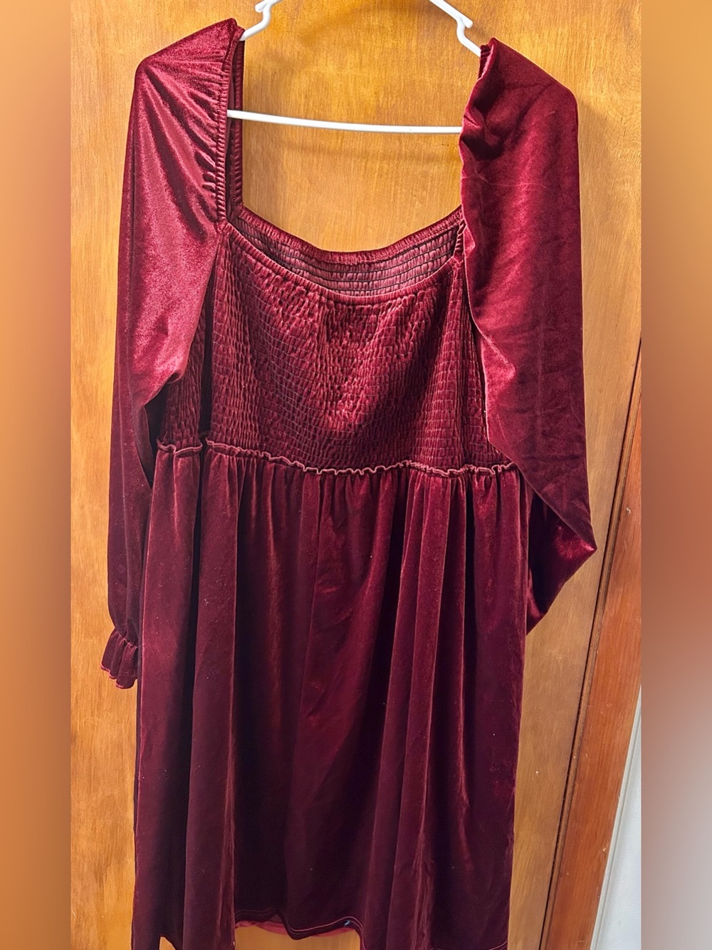 SHEIN Burgundy Velvet Smocked Bodice Women’s Plus Dress